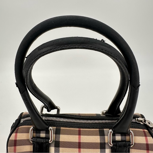 Vintage Y2K Burberry Chester House Check Coated Canvas Bowling Bag Satchel FLAWS - Picture 7 of 13